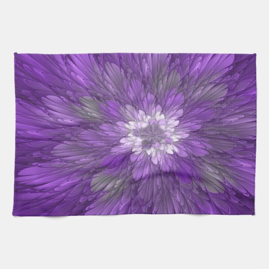 Psychedelische Paarse Bloem Abstracte Fractale Kun Theedoek (Horizontaal)