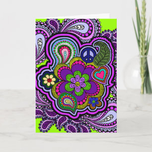Psychedelische Paarse Paisley-Wenskaart Kaart
