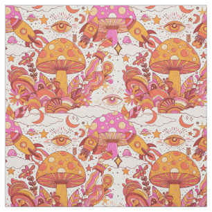 Psychedelische paddenstoel en raketten Retro Tripp Stof