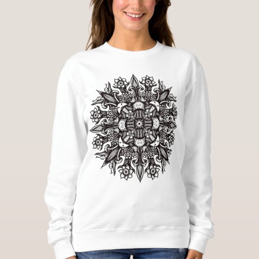 Psychedelische Paddenstoel Mandala Zwart Wit Trui (Voorkant)
