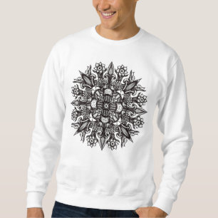 Psychedelische Paddenstoel Mandala Zwart Wit Trui