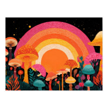 Psychedelische Paddenstoel Zonsondergang – Retro F