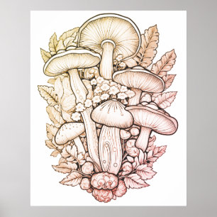 Psychedelische Paddenstoelen Zwarte Achtergrond Op Poster