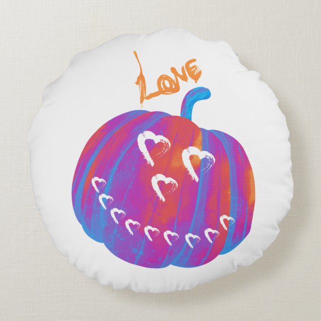 Psychedelische pompoen Hart rond kussen (Achterkant)