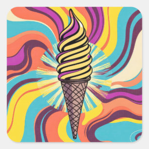 Psychedelische Pop Art Ijsje Vierkante Sticker