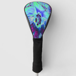 Psychedelische Retro Groene en Blauwe Hibiscus Blo Golfheadcover