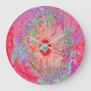 Psychedelische Retro Koraal Regenboog Hibiscus Grote Klok