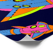Psychedelische retro raketten in de ruimte poster (Hoek)