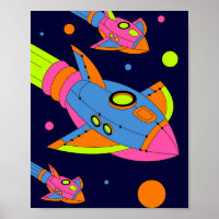 Psychedelische retro raketten in de ruimte