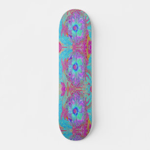 Psychedelische Retro Regenboog Blauwe Hibiscus Skateboard