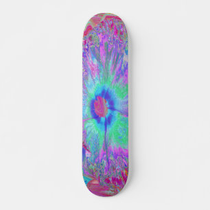 Psychedelische Retro Regenboog Blauwe Hibiscus Skateboard