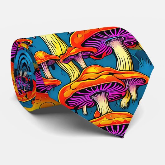 Psychedelische Retro Trippy Paddenstoelen Stropdas (Opgerold)