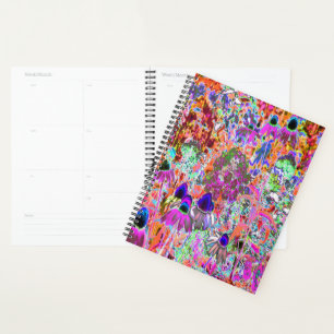 Psychedelische roze en limoengroene tuinbloemen planner