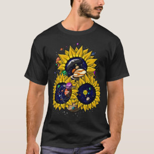 Psychedelische ruimte zonnebloemen t-shirt