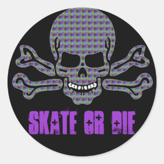 Psychedelische schedel en gekruiste botten ronde sticker