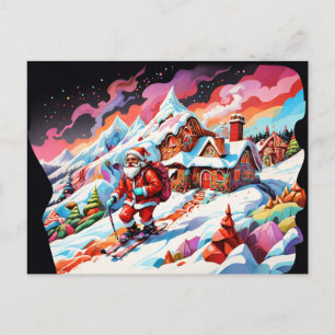 Psychedelische Skiën Kerstman Feestdagenkaart