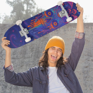 Psychedelische Smeltende Schedel Paddestoel Galaxy Skateboard