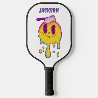 psychedelische smiley en schedelaangepaste naam pi pickleball paddle