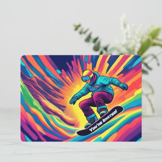 Psychedelische Snowboarden Verjaardag Uitnodiging (Staand voorkant)