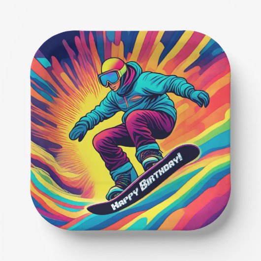 Psychedelische Snowboarder Verjaardagspapier Bord (Voorkant)