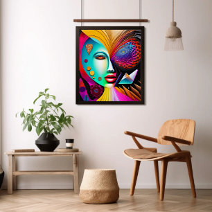 Psychedelische Spiral Woman Regenboog Energie Abst Poster