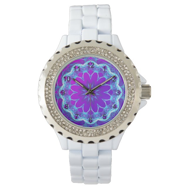 Psychedelische sterren, Abstracte violette Paarse  Horloge (Voorkant)