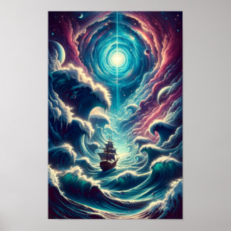 Psychedelische stormachtige Zee nevel Poster