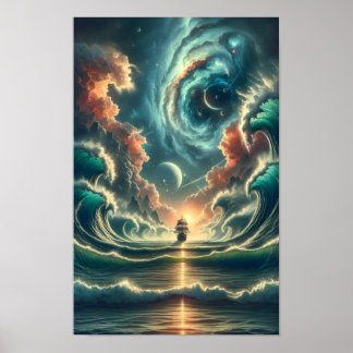 Psychedelische stormachtige Zee nevel Poster