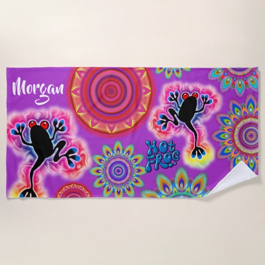 Psychedelische Strandlaken Hot Frog Surf paarse (Voorkant)
