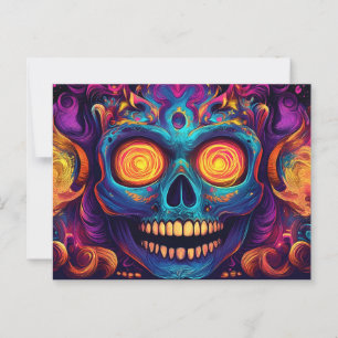 Psychedelische Sugar Skull Art - Dag van de Doden Briefkaart