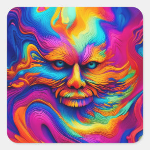 Psychedelische Trippy Kleurrijke Abstracte Paint S Vierkante Sticker