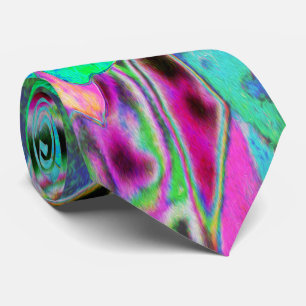 Psychedelische Trippy Limegroene en Blauwe Bloemen Stropdas