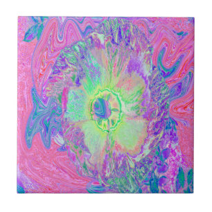 Psychedelische Trippy Limegroene en Paarse Hibiscu Tegeltje