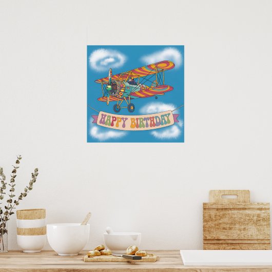 psychedelische tweedekker die over een spandoek vl poster (Keuken)