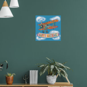 psychedelische tweedekker die over een spandoek vl poster