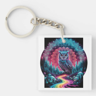 Psychedelische Uil Mandala - Trippy Bos Kunst Sleutelhanger