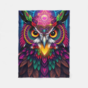 Psychedelische Uil: Neon Mandala Kunst Fleece Deken