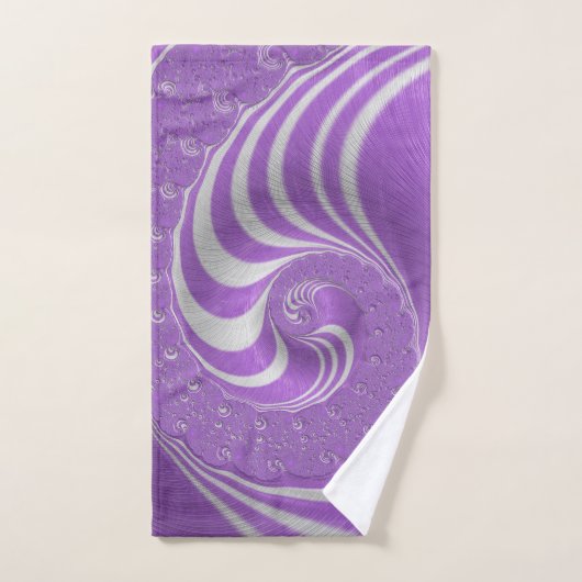 Psychedelische Violette Witte Fractale Gestreepte  Bad Handdoek (Handdoek)