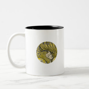 Psychedelische vrouw in kleuren vintage lijnkunst tweekleurige koffiemok