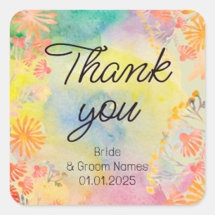 Psychedelische waterverf wilde bloem vierkante sticker