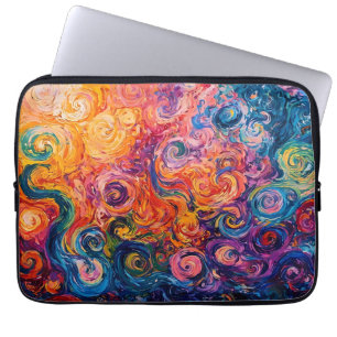 Psychedelische wervelingen olieverfschilderij laptop sleeve