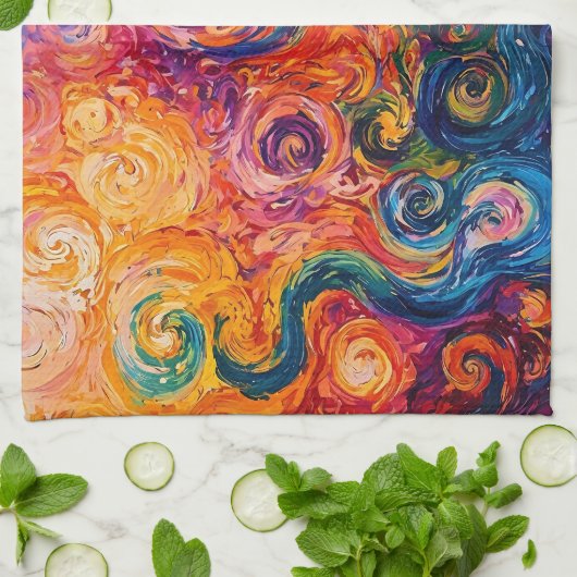 Psychedelische wervelingen olieverfschilderij theedoek (Gevouwen)