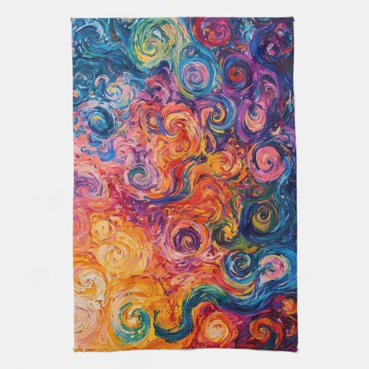 Psychedelische wervelingen olieverfschilderij theedoek (Verticaal)