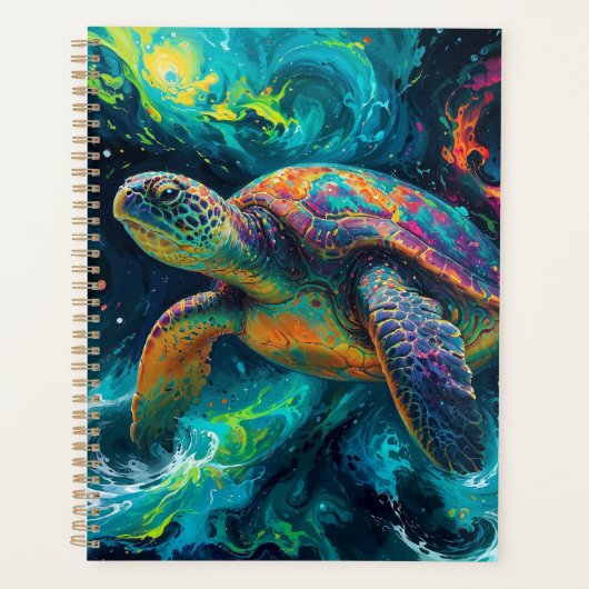 Psychedelische Zee Schildpad in de Abstracte Oceaa Planner (Voorkant)