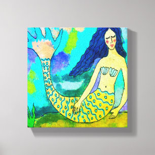 Psychedelische Zeemeermin Abstracte Digitale Canva Canvas Afdruk