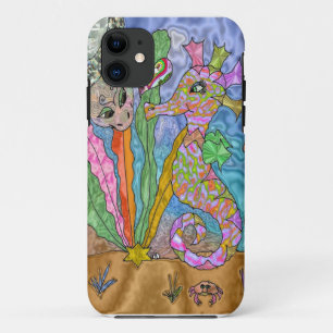 Psychedelische Zeepaard Zeeschildpad Kunst iPhone 11 Hoesje