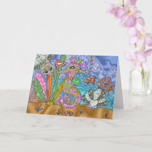 Psychedelische Zeepaardje Zeeschildpad Kunst Ansic Kaart