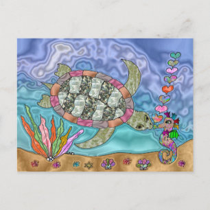 Psychedelische zeeschildpad zeepaard kunst briefkaart
