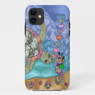 Psychedelische zeeschildpad zeepaard kunst iPhone 11 hoesje