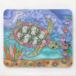 Psychedelische zeeschildpad zeepaard kunst muismat